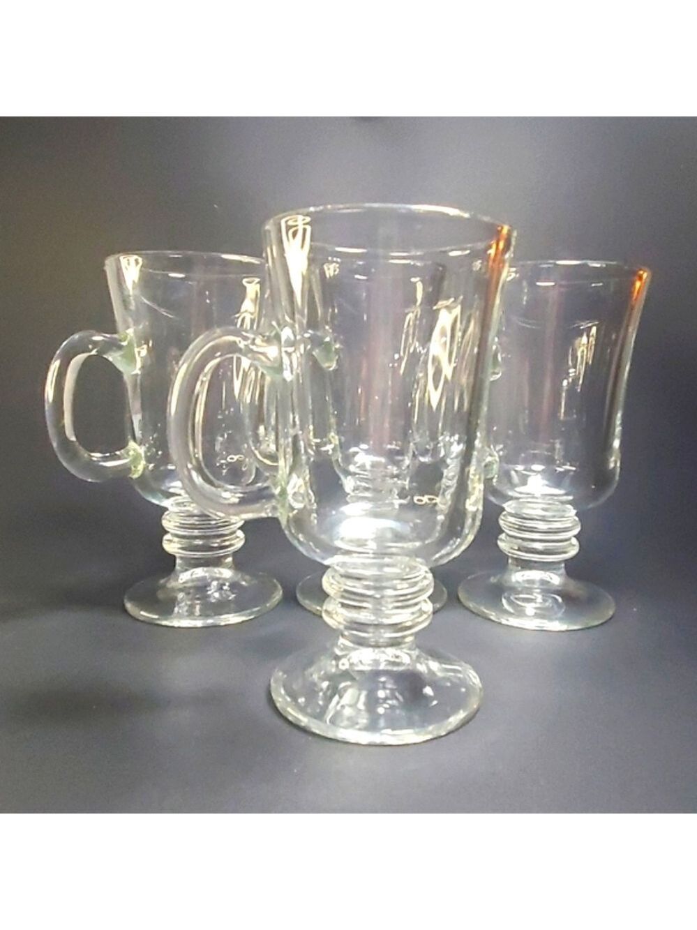 SET of (4) LIBBEY Milan Irish Coffee Clear Glass Mugs / Cups - Holds 8 oz ea EUC